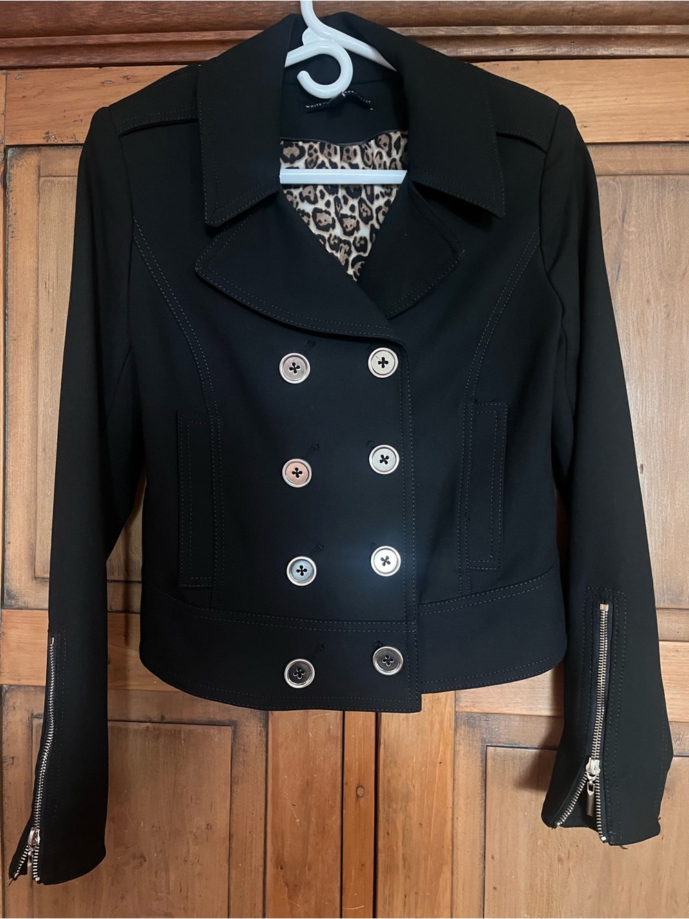 WHBM XS Black Double-Breasted Peacoat with Zip Cuffs